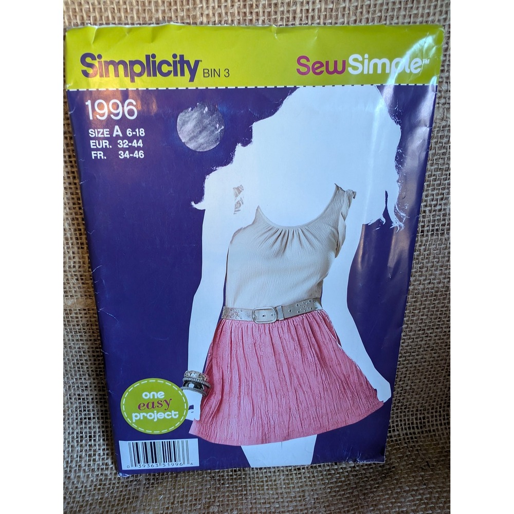 Simplicity 1996 Sew Simple Misses Pull-On Skirt Sewing Pattern Size A 6-18